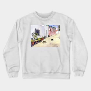 Village Street with Cats, Hortichuelas, Almeria, Spain Crewneck Sweatshirt